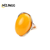 Natural Amber Silver Ring Adjustable Blood Amber Rings Charm