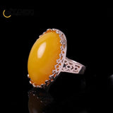 Natural Amber Silver Ring Adjustable Blood Amber Rings Charm