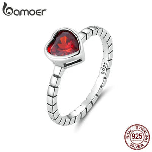 925 Silver Burgundy Vintage Red Heart Ring Women Anniversary Gift