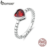 925 Silver Burgundy Vintage Red Heart Ring Women Anniversary Gift
