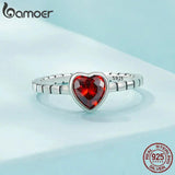 925 Silver Burgundy Vintage Red Heart Ring Women Anniversary Gift