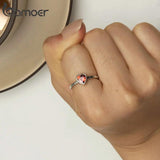 925 Silver Burgundy Vintage Red Heart Ring Women Anniversary Gift