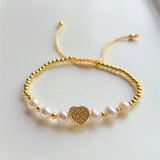 Freshwater Pearl Bracelet Zircon Heart Charm Women's Jewelry