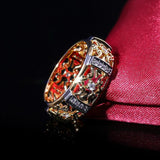 Vintage Carving Classical Figure Flower Men Ring Ancient Hollow Zircon Retro Inf
