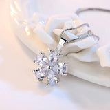 Silver Plated CZ Flower Pendant Necklace 18 inch