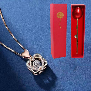 Heart Intertwined Necklace with Rose for Women - Romantic Jewelry