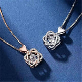 Heart Intertwined Necklace with Rose for Women - Romantic Jewelry