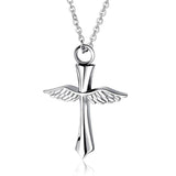Cross Wings Cremation Necklace for Ashes Stainless Steel Pendant