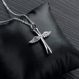 Cross Wings Cremation Necklace for Ashes Stainless Steel Pendant