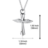 Cross Wings Cremation Necklace for Ashes Stainless Steel Pendant