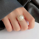 Micro Pave Zircon Flower Twist Big Pearl Rings For Women Jewelry