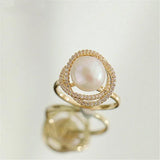 Micro Pave Zircon Flower Twist Big Pearl Rings For Women Jewelry