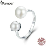 925 Silver Double Shell Pearl Adjustable Ring for Women