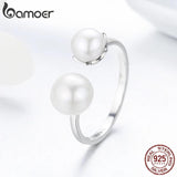 925 Silver Double Shell Pearl Adjustable Ring for Women
