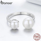 925 Silver Double Shell Pearl Adjustable Ring for Women