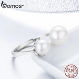 925 Silver Double Shell Pearl Adjustable Ring for Women
