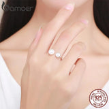 925 Silver Double Shell Pearl Adjustable Ring for Women
