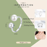 925 Silver Double Shell Pearl Adjustable Ring for Women