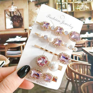 5pcs Crystal Hair Clips Women's Hair Accessories Simulated Pearl