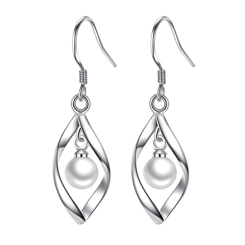 925 Silver Plant Leaf Pearl Drop Earrings for Women Jewelry