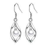 925 Silver Plant Leaf Pearl Drop Earrings for Women Jewelry