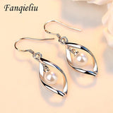 925 Silver Plant Leaf Pearl Drop Earrings for Women Jewelry