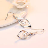 925 Silver Plant Leaf Pearl Drop Earrings for Women Jewelry