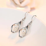 925 Silver Plant Leaf Pearl Drop Earrings for Women Jewelry