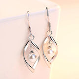 925 Silver Plant Leaf Pearl Drop Earrings for Women Jewelry