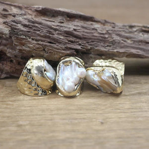 Baroque Pearl Open Ring Adjustable Golden Ring Men Women Jewelry