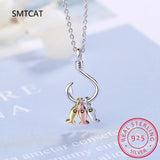925 Silver Fish Pendant Necklace With Fish Hook Charms S-N376