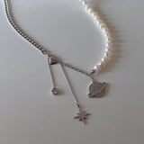 Sterling Silver Planet Necklace Pearl Choker for Women