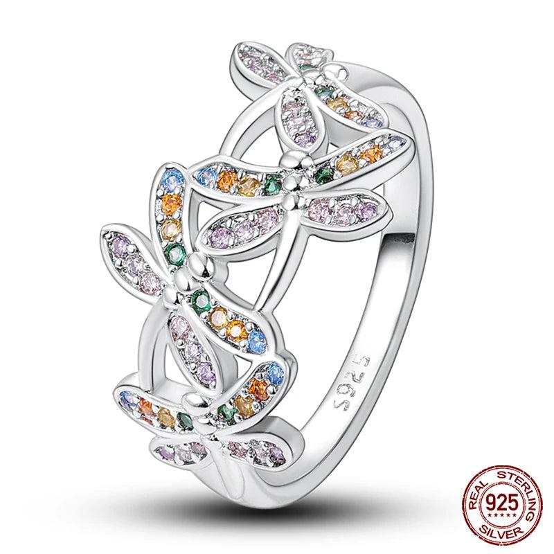 925 Silver Star Moon Colorful Zircon Ring Fine Jewelry