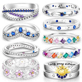 925 Silver Star Moon Colorful Zircon Ring Fine Jewelry