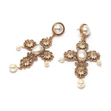Baroque Bohemian Pearl Drop Cross Earrings
