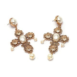 Baroque Bohemian Pearl Drop Cross Earrings