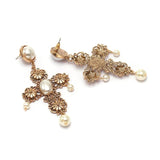 Baroque Bohemian Pearl Drop Cross Earrings