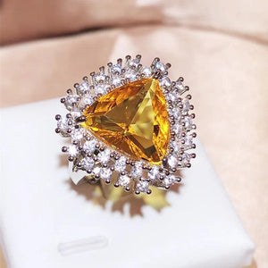 Adjustable Big Triangle Bling Yellow Zircon Charming Ring