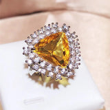 Adjustable Big Triangle Bling Yellow Zircon Charming Ring