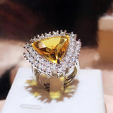 Adjustable Big Triangle Bling Yellow Zircon Charming Ring