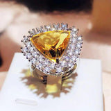Adjustable Big Triangle Bling Yellow Zircon Charming Ring