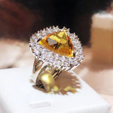 Adjustable Big Triangle Bling Yellow Zircon Charming Ring