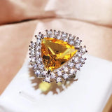 Adjustable Big Triangle Bling Yellow Zircon Charming Ring