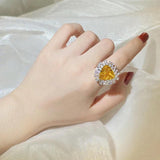 Adjustable Big Triangle Bling Yellow Zircon Charming Ring