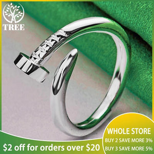 925 Sterling Silver Bending Nail Adjustable Rings For Women Man