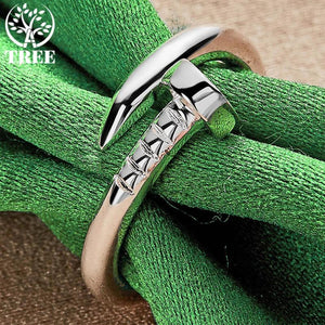 925 Sterling Silver Bending Nail Adjustable Rings For Women Man