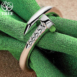 925 Sterling Silver Bending Nail Adjustable Rings For Women Man
