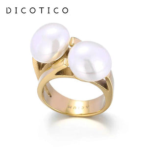 Stainless Steel Double Shell Pearl Wedding Bands Rings Finger Jewelry Gift