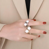 Stainless Steel Double Shell Pearl Wedding Bands Rings Finger Jewelry Gift