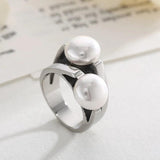Stainless Steel Double Shell Pearl Wedding Bands Rings Finger Jewelry Gift
